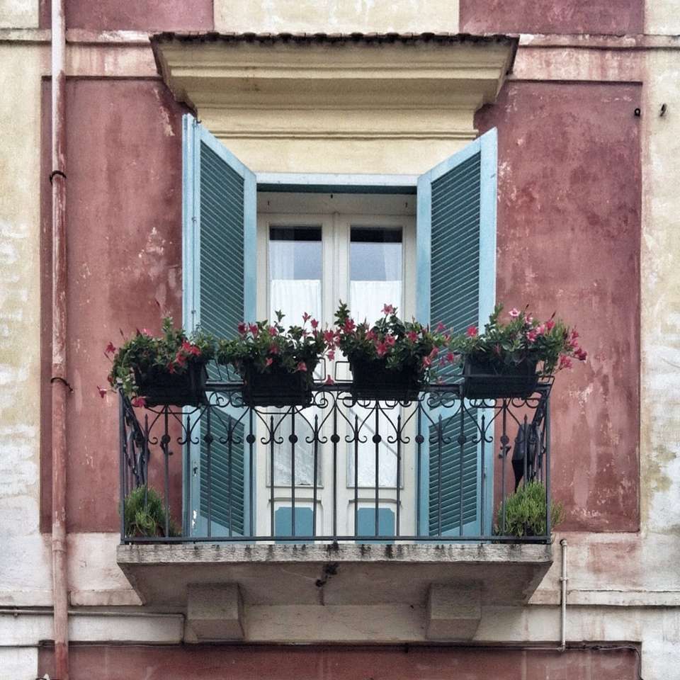 Potted Plants On Balcony Of House in Italy