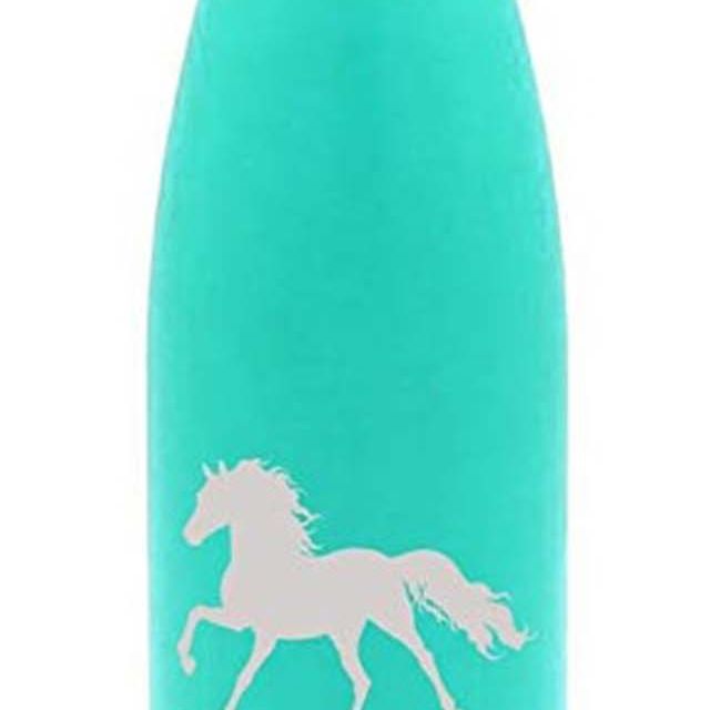 Teal blue horse icon water bottle.