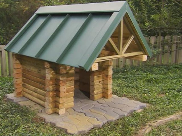 A log cabin style dog house.