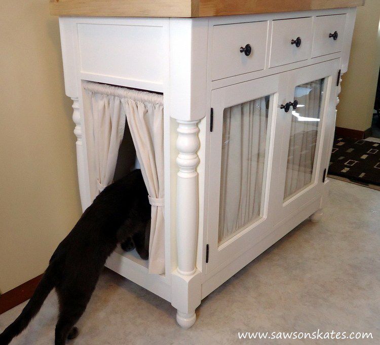 curtain console table litter box