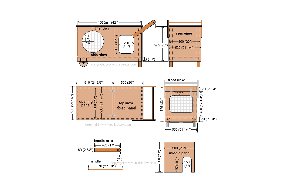 Illustrated plan details for a rabbit hutch.