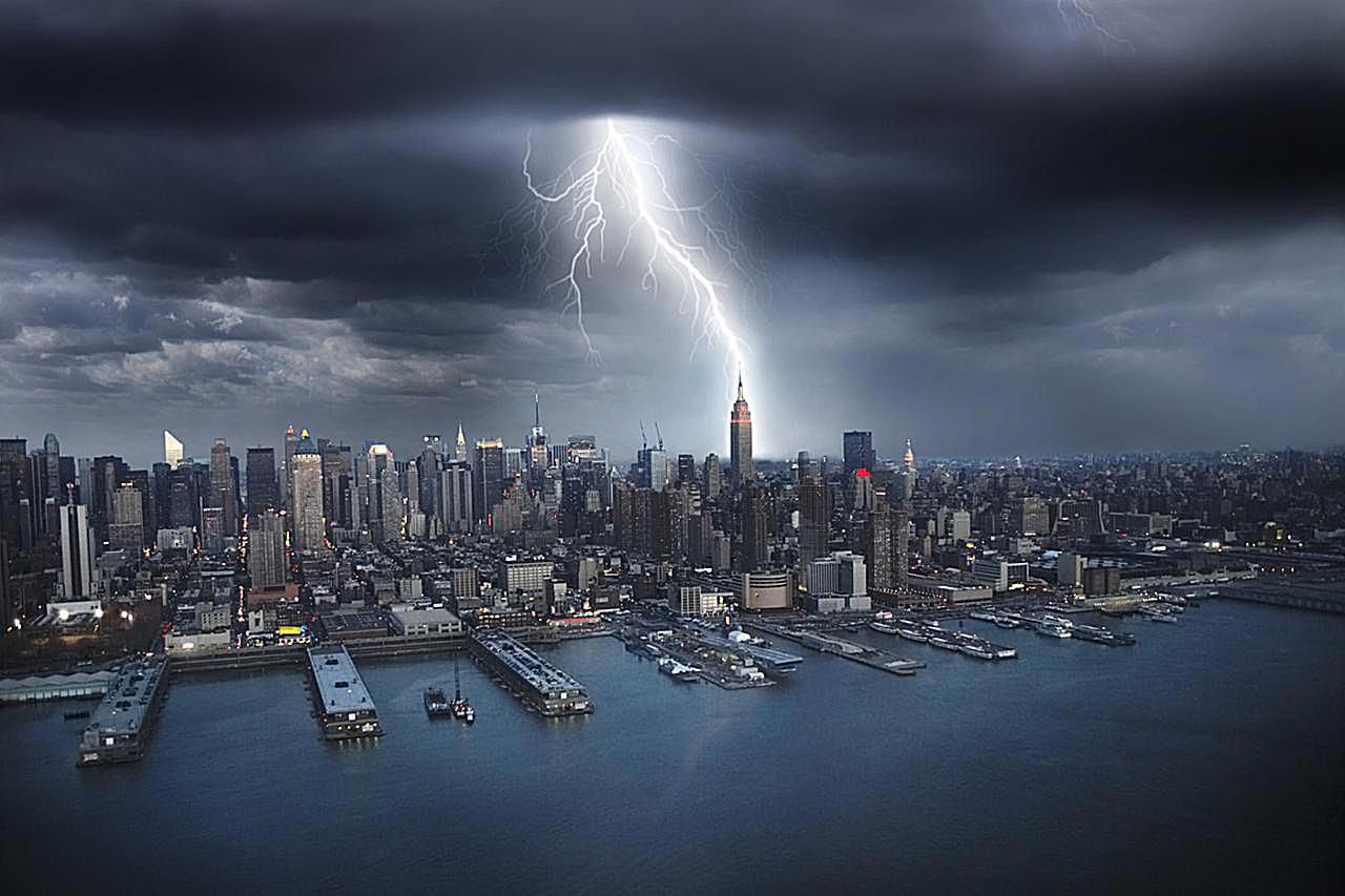 Lightning striking NYC