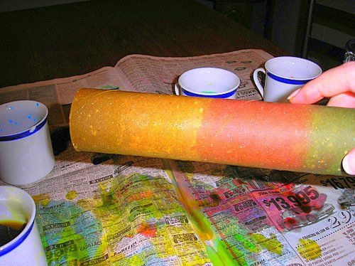 Close up of finished colored cardboard tube