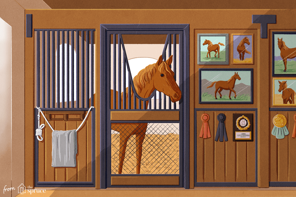 Illustration of a horse in a stable