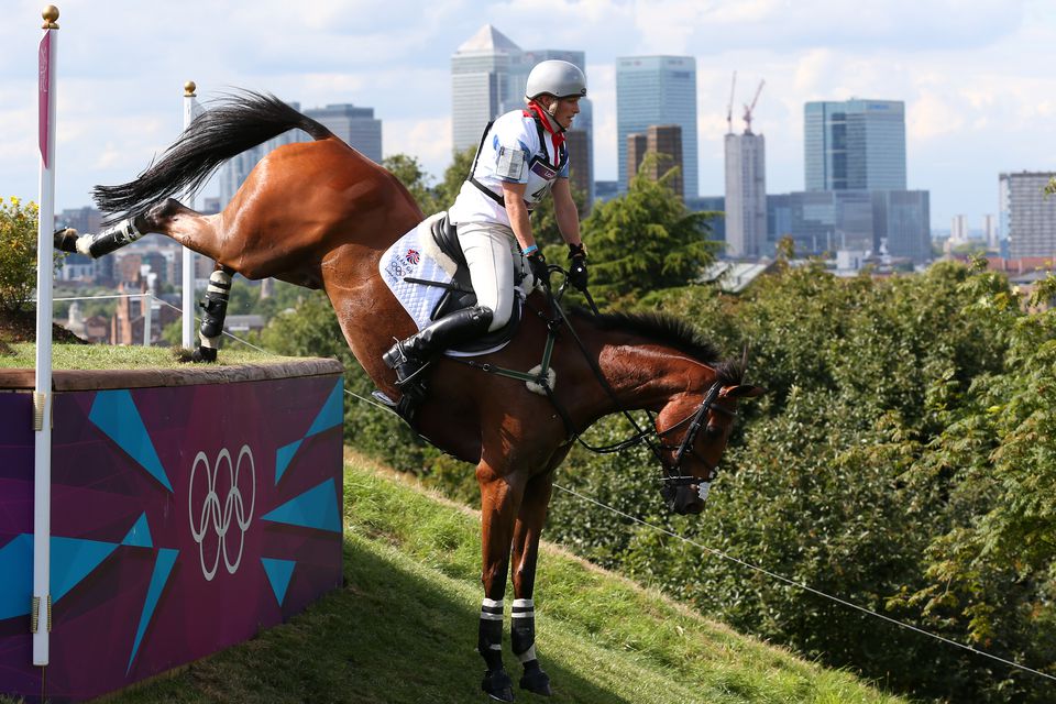 Zara Phillips of Great Britain riding High Kingdom negotiates an obstacle in the Eventing Cross Country Equestrian event on Day 3 of the London 2012 Olympic Games