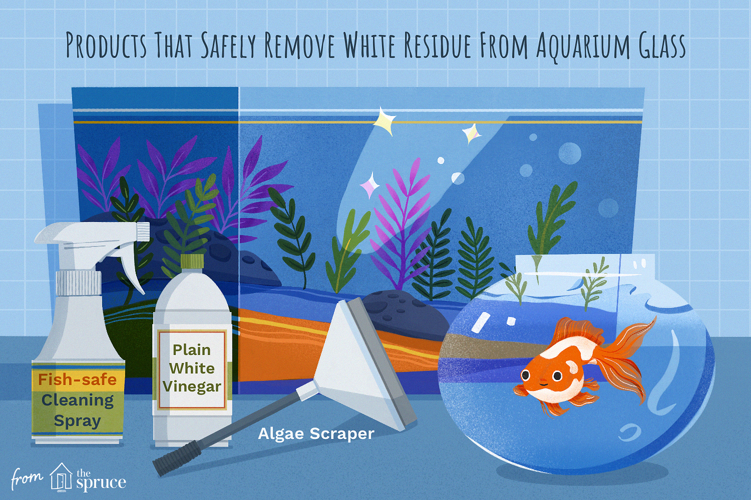 products that safely remove white residue from aquarium glass illustration